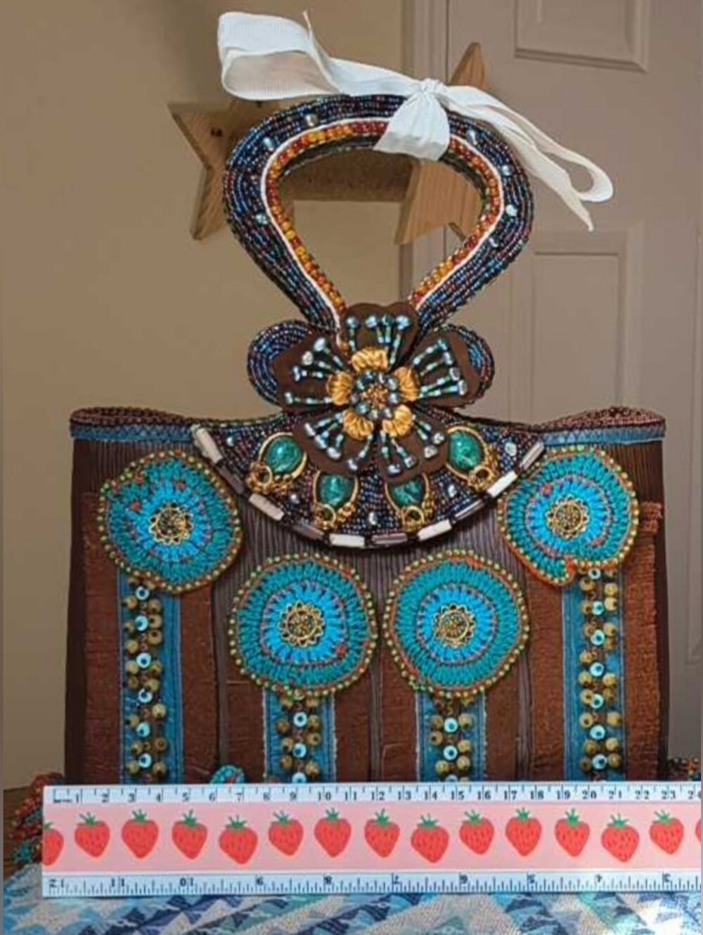 ​Mary Frances Beaded Boho Bag Amethyst Turquoise Fringe Purse